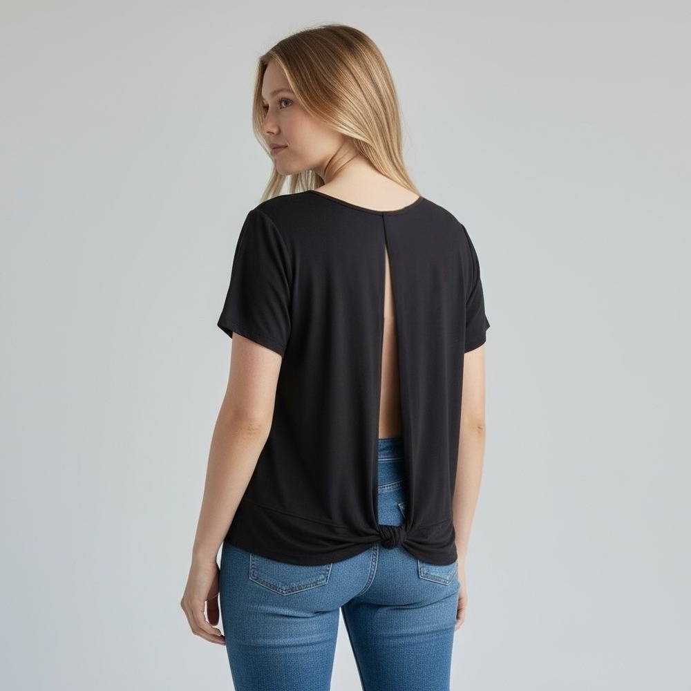 Freely‎ | Black Modal Open Back Tee Size XL Soft Stretch Minimalist Athleisure
